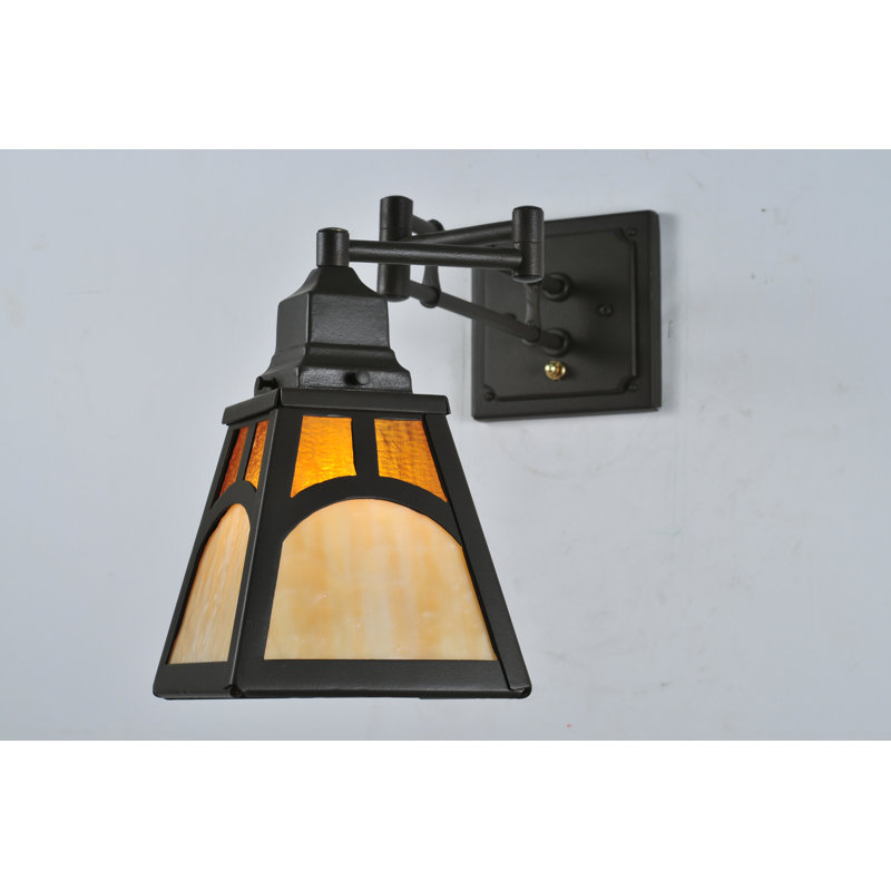 Mission Hill Bronze Swing Arm Sconce with Honey Wispy Shade