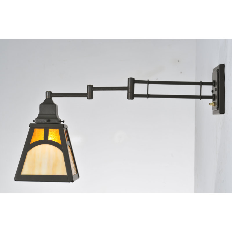 Mission Hill Bronze Swing Arm Sconce with Honey Wispy Shade