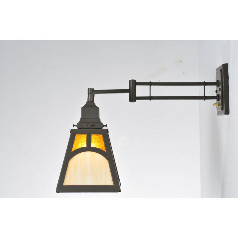 Mission Hill Bronze Swing Arm Sconce with Honey Wispy Shade