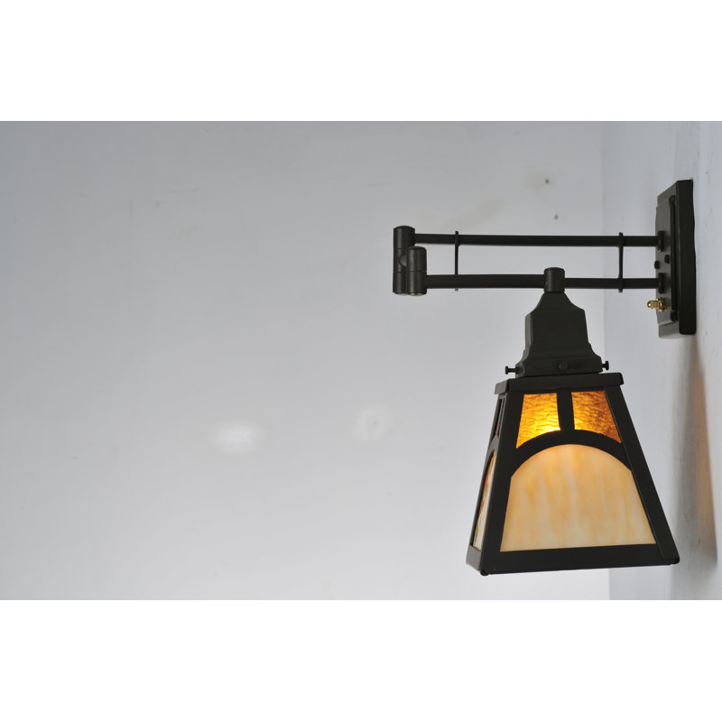 Mission Hill Bronze Swing Arm Sconce with Honey Wispy Shade