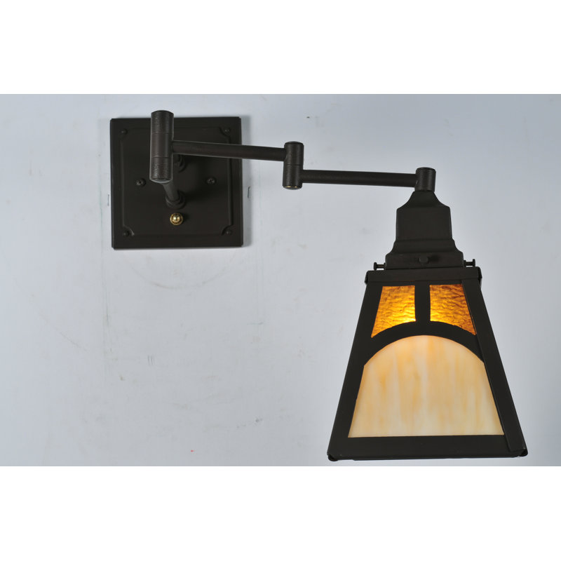 Mission Hill Bronze Swing Arm Sconce with Honey Wispy Shade