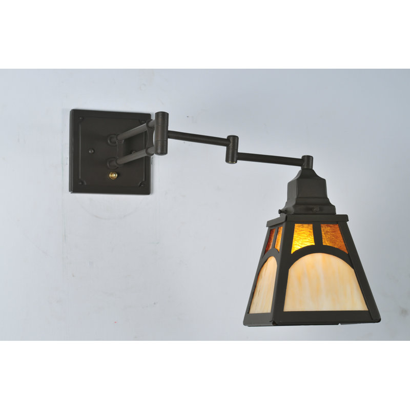 Mission Hill Bronze Swing Arm Sconce with Honey Wispy Shade