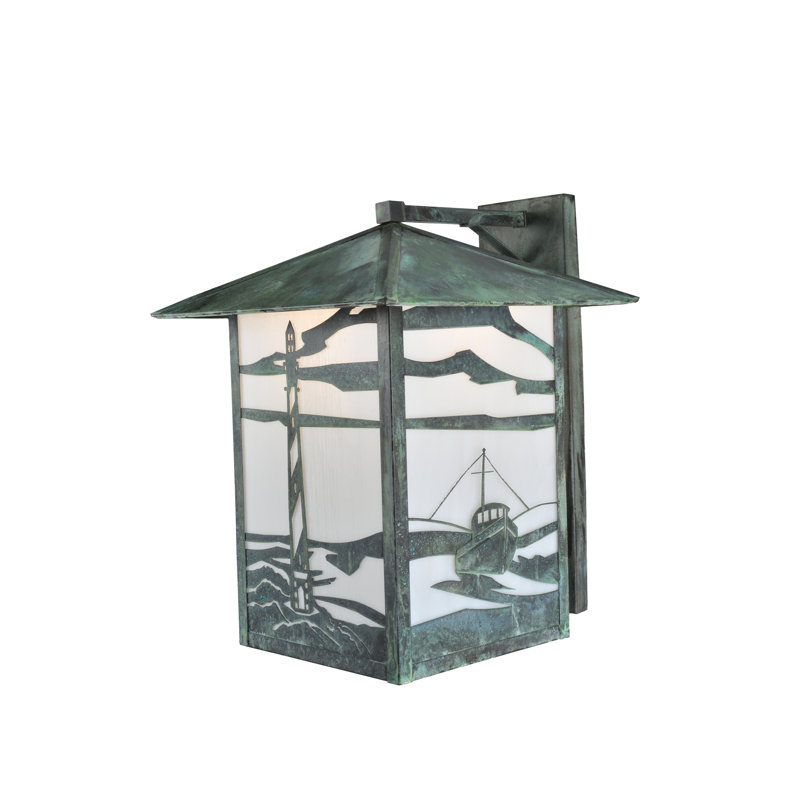 Verdigris Bronze Lighthouse & Trawler 22" Lantern Wall Sconce