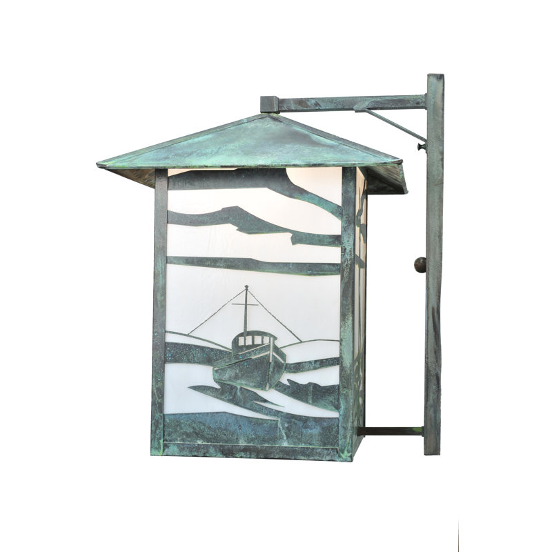Verdigris Bronze Lighthouse & Trawler 22" Lantern Wall Sconce