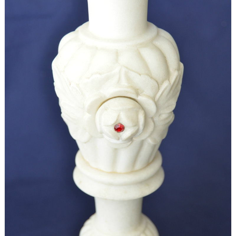 Handcrafted White Marble 19'' Tall Tabletop Candlestick
