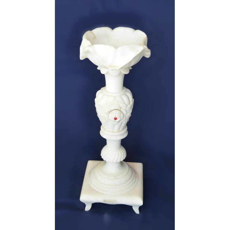 Handcrafted White Marble 19'' Tall Tabletop Candlestick