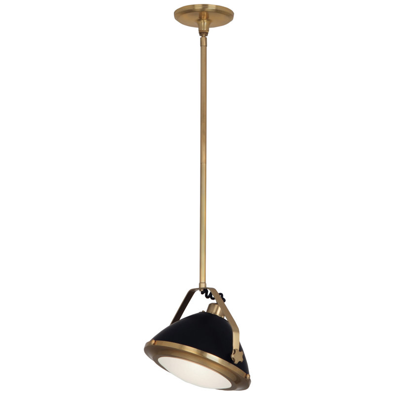 Apollo Matte Black and Antique Brass 10.25" Pendant with Frosted Glass Diffuser