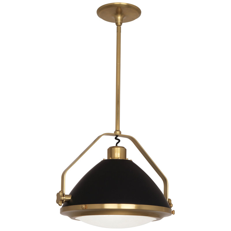 Apollo Matte Black and Antique Brass 10.25" Pendant with Frosted Glass Diffuser