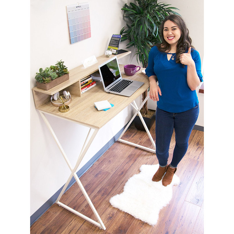 Maple Woodgrain 52" Modern Standing Desk with Storage Cubbies