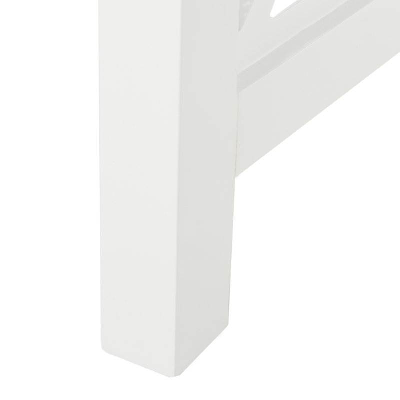 White Wood Writing Desk with Drawer and Lattice Design