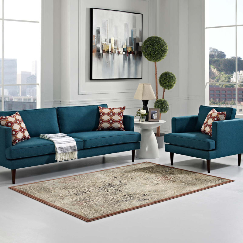 Elegant Oushak-Inspired Tan and Walnut Brown Vintage Area Rug