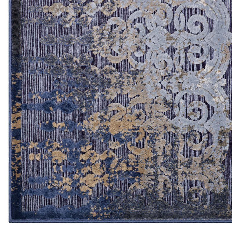 Kalene Distressed Vintage Floral 5'x8' Blue Chenille Area Rug