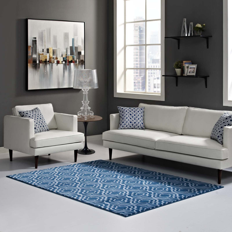 Moroccan Blue and Light Blue Trellis 8' x 10' Synthetic Area Rug