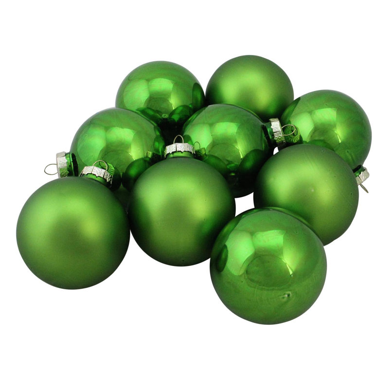 Kiwi Green Shiny and Matte Glass Ball Ornament Set