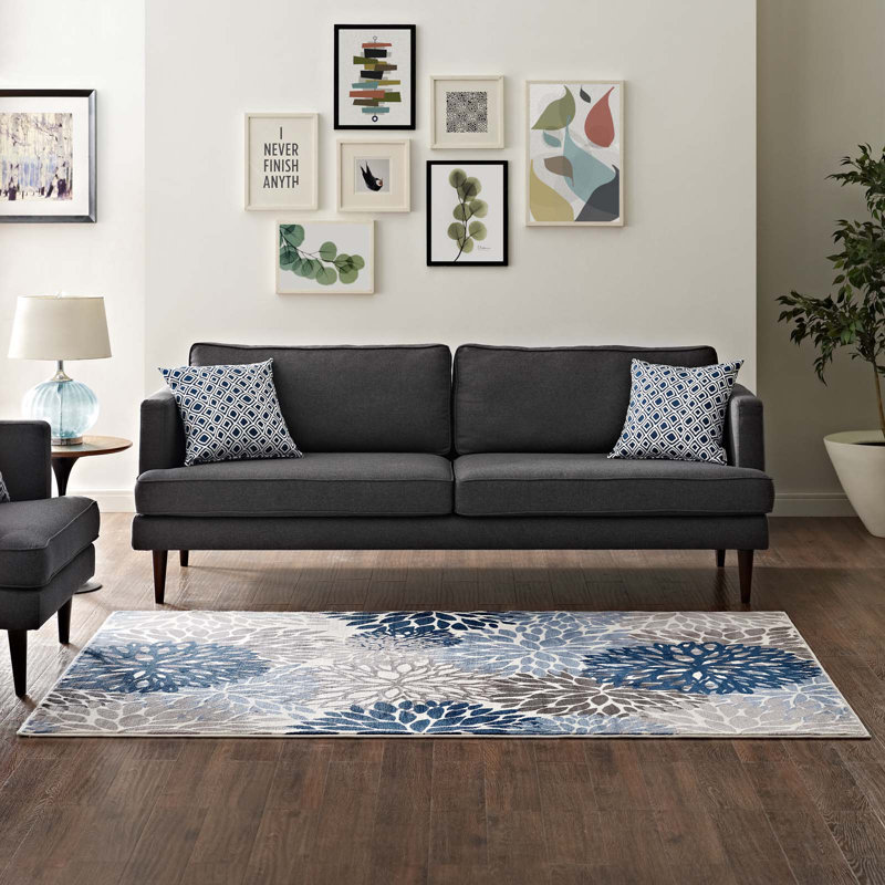 Calithea Vintage Abstract Floral Blue Synthetic Area Rug 63x90.5"