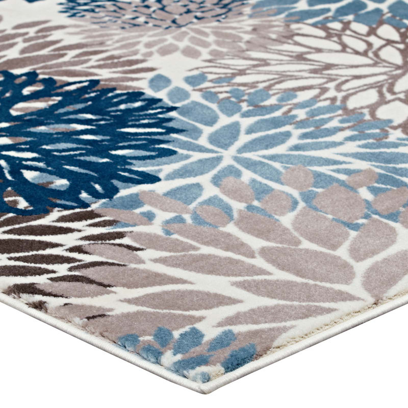 Calithea Vintage Abstract Floral Blue Synthetic Area Rug 63x90.5"