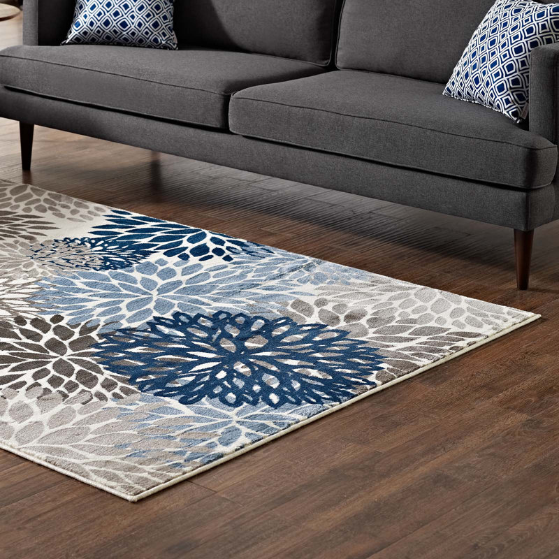Calithea Vintage Abstract Floral Blue Synthetic Area Rug 63x90.5"