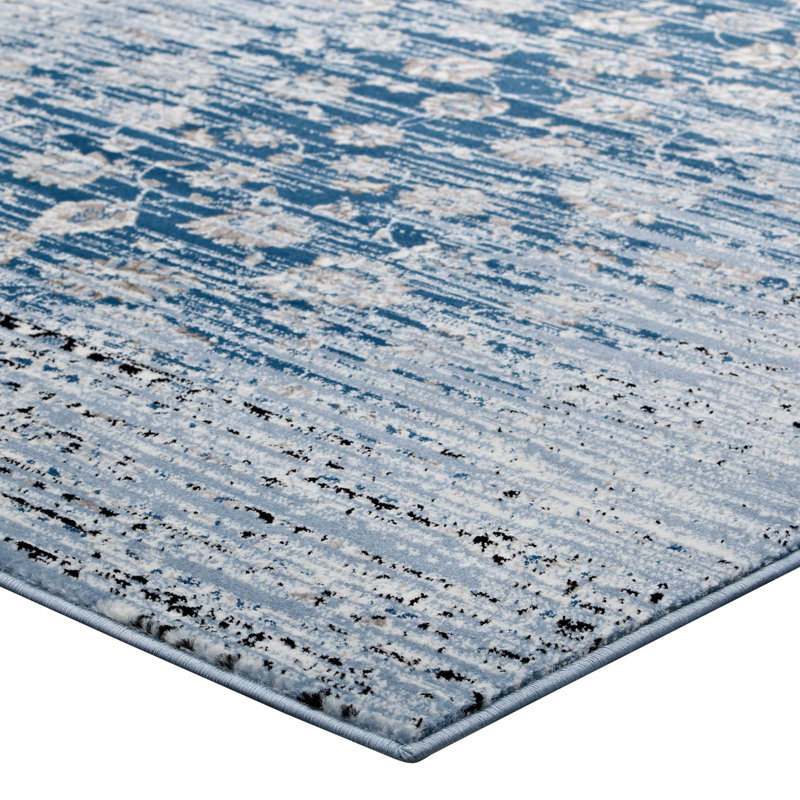 Moroccan Blue Floral Lattice 8' x 10' Easy-Care Area Rug