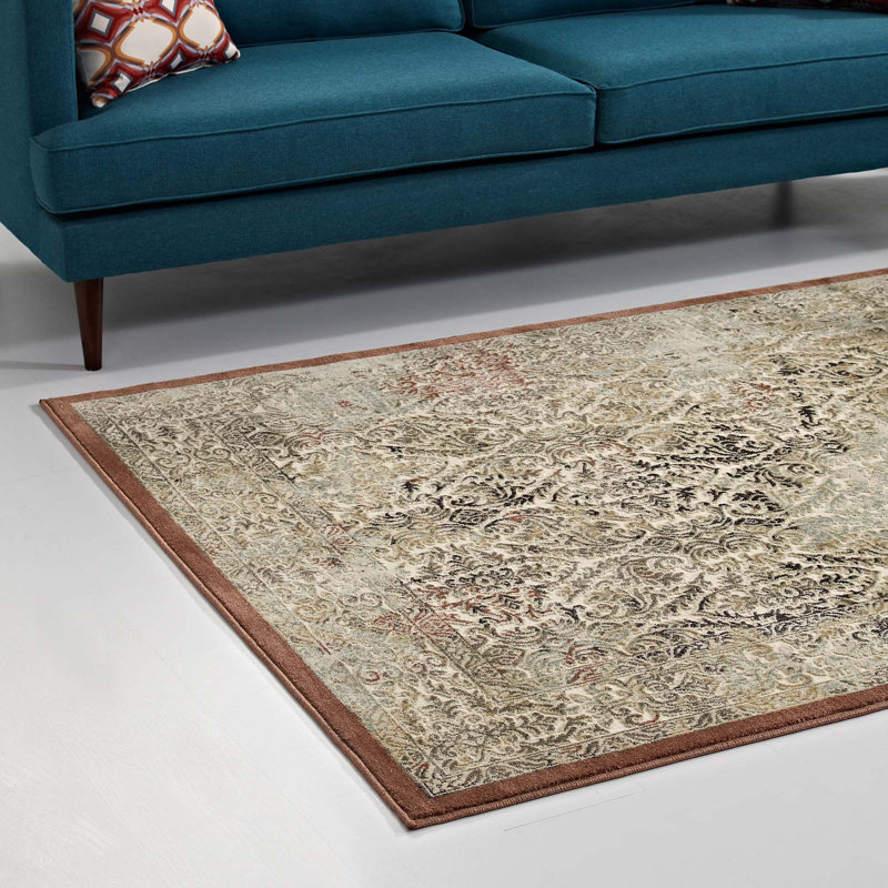 Elegant Oushak-Inspired Tan and Walnut Brown Vintage Area Rug