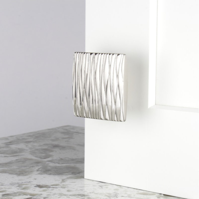 Brushed Nickel Square Cabinet Knob with Wave Design