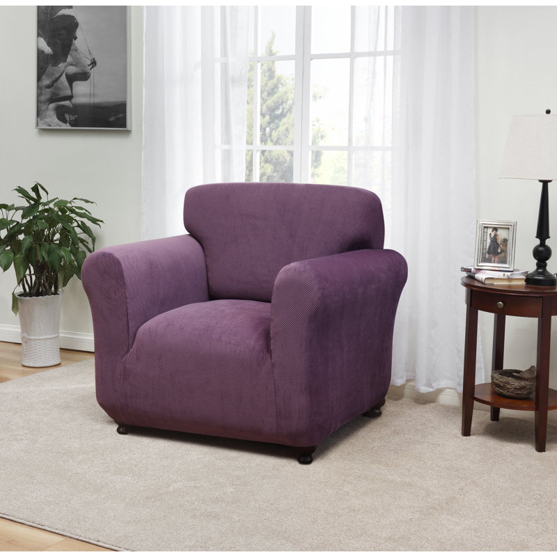 Purple Stretch Jacquard Armchair Slipcover