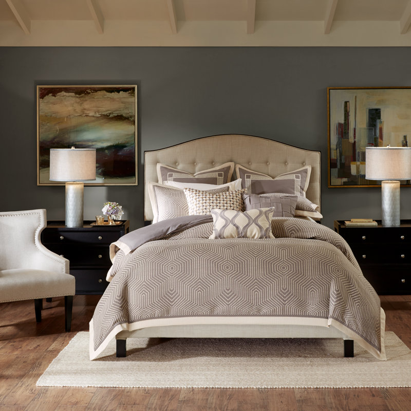 Queen Gray and Brown Geometric Jacquard Comforter Set