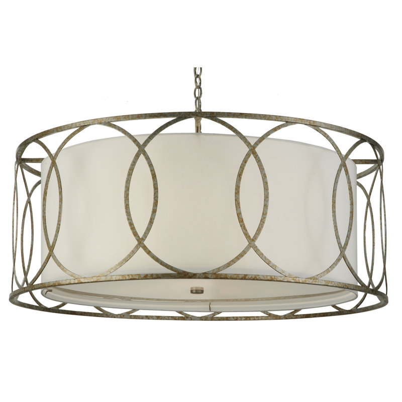 Art Deco Inspired 4-Light LED Drum Chandelier in White and Nickel