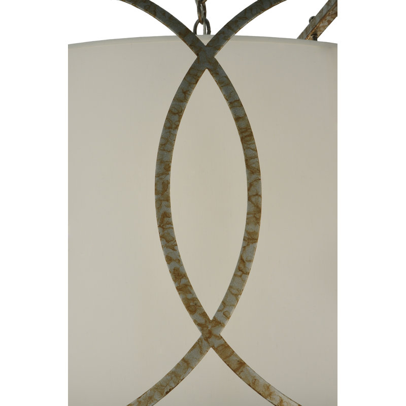 Art Deco Inspired 4-Light LED Drum Chandelier in White and Nickel