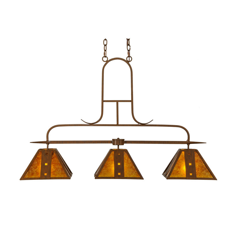 Hanford 3-Light Rustic Iron Amber Mica Island Pendant