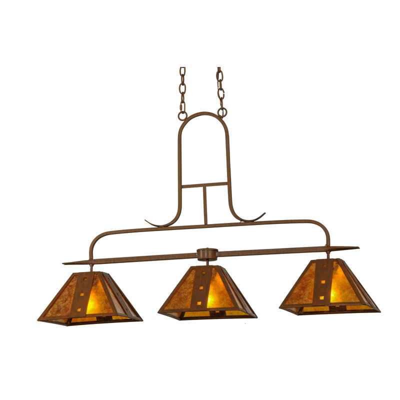 Hanford 3-Light Rustic Iron Amber Mica Island Pendant