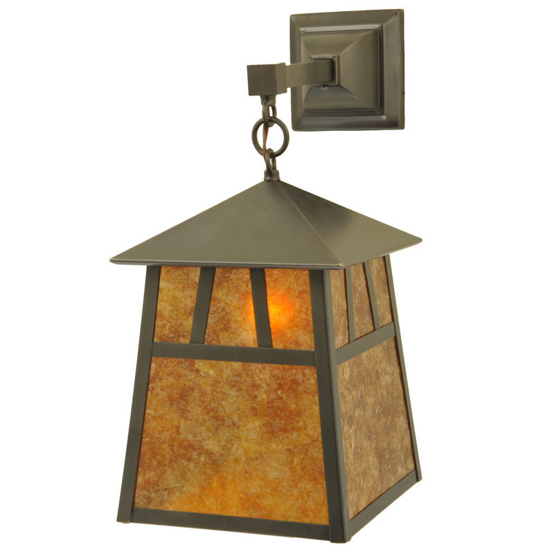 Bronze Brown Dimmable Lantern Wall Sconce with Amber Mica Diffuser