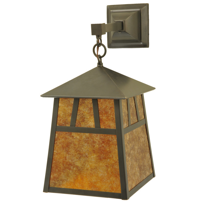 Bronze Brown Dimmable Lantern Wall Sconce with Amber Mica Diffuser