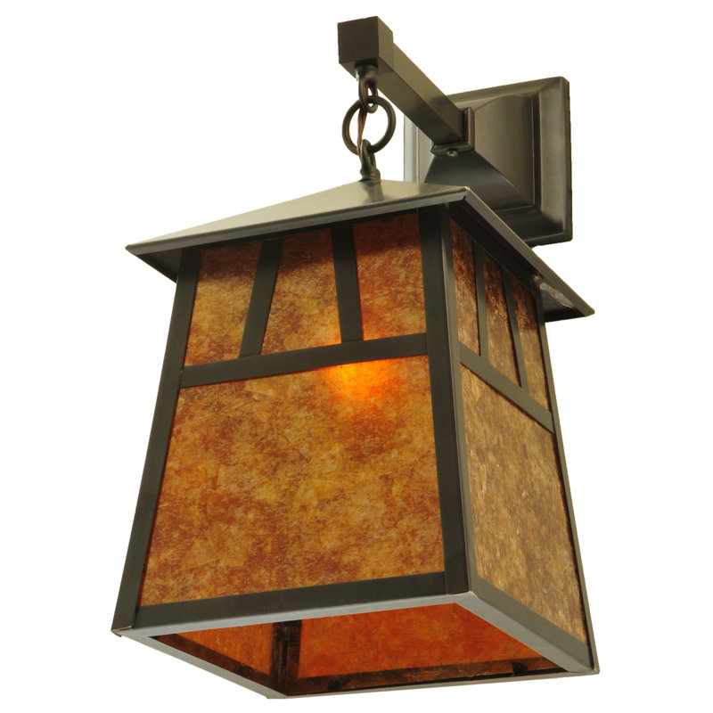Bronze Brown Dimmable Lantern Wall Sconce with Amber Mica Diffuser