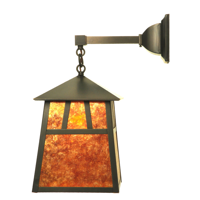 Bronze Brown Dimmable Lantern Wall Sconce with Amber Mica Diffuser