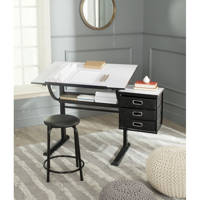 Harvard Transitional Black & White Home Office Desk with 3 Drawers