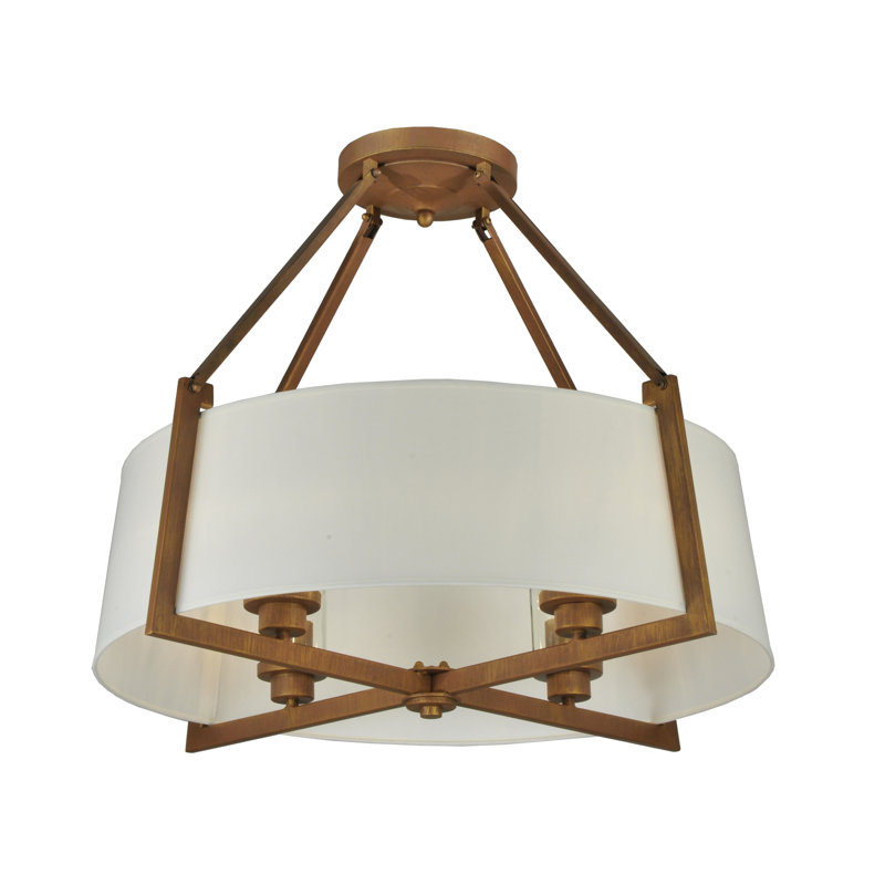 31" Gold and Glass 4-Light Semi-Flush Mount Ceiling Fixture