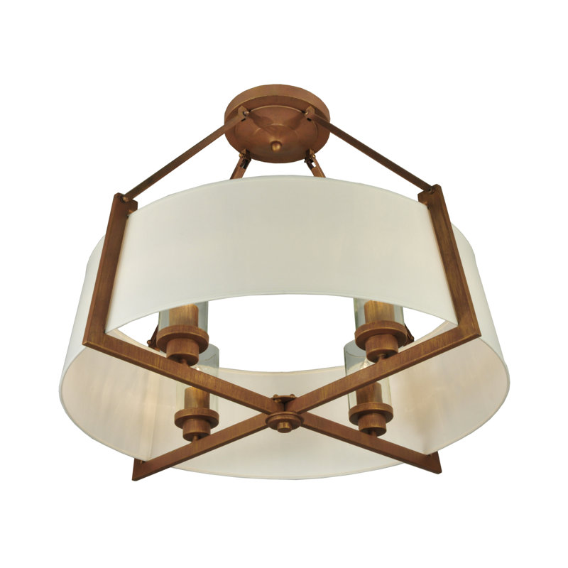 31" Gold and Glass 4-Light Semi-Flush Mount Ceiling Fixture