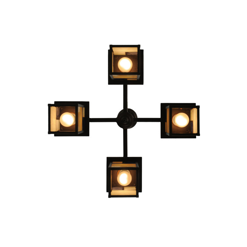 Mahogany Bronze 4-Light Chandelier with Blue and Beige Glass