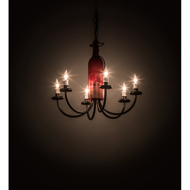 Mini 6-Light Bronze Chandelier with Faux Candle & Vine Detail