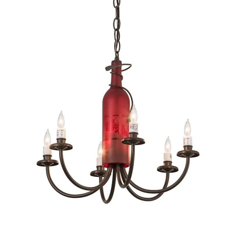 Mini 6-Light Bronze Chandelier with Faux Candle & Vine Detail
