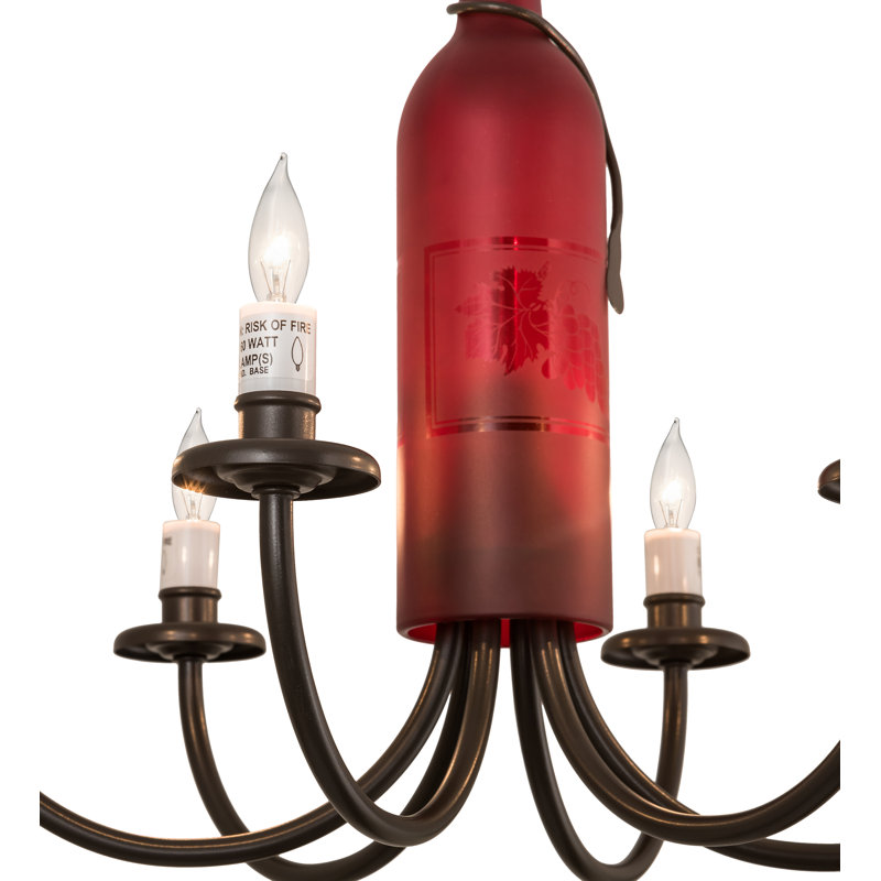 Mini 6-Light Bronze Chandelier with Faux Candle & Vine Detail