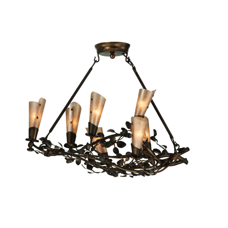 Burnished Copper 7-Light Floral Chandelier with Steel Leaves