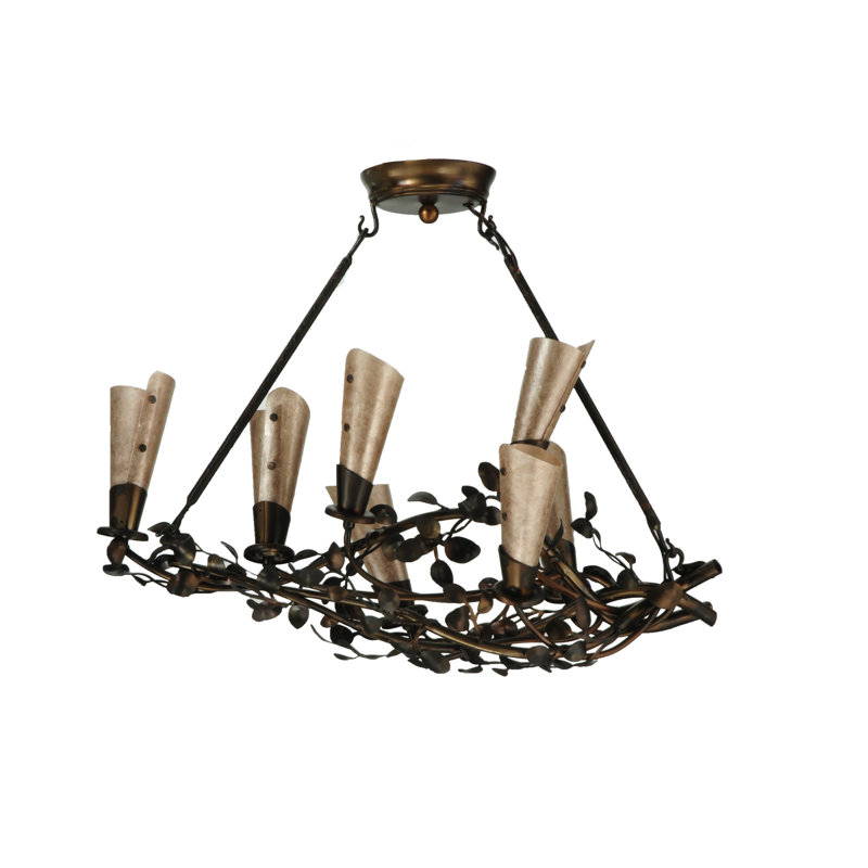 Burnished Copper 7-Light Floral Chandelier with Steel Leaves