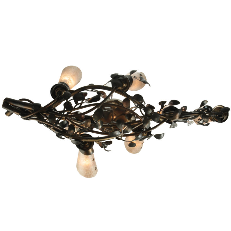 Burnished Copper 7-Light Floral Chandelier with Steel Leaves