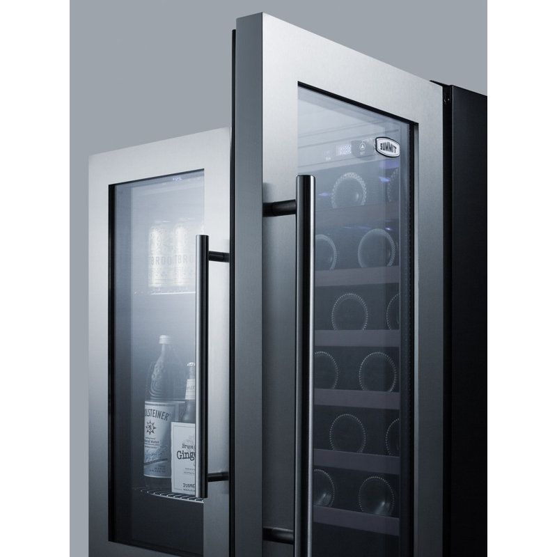Elegant 33 Bottle Dual Zone Wine and Craft Beer Refrigerator with French Door Swing