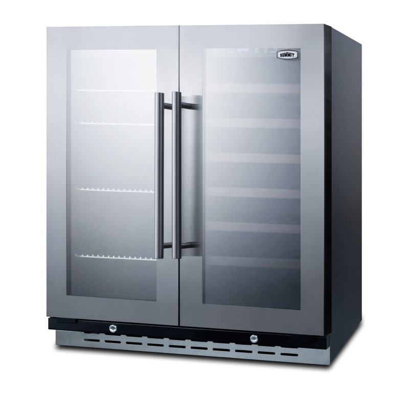 Elegant 33 Bottle Dual Zone Wine and Craft Beer Refrigerator with French Door Swing