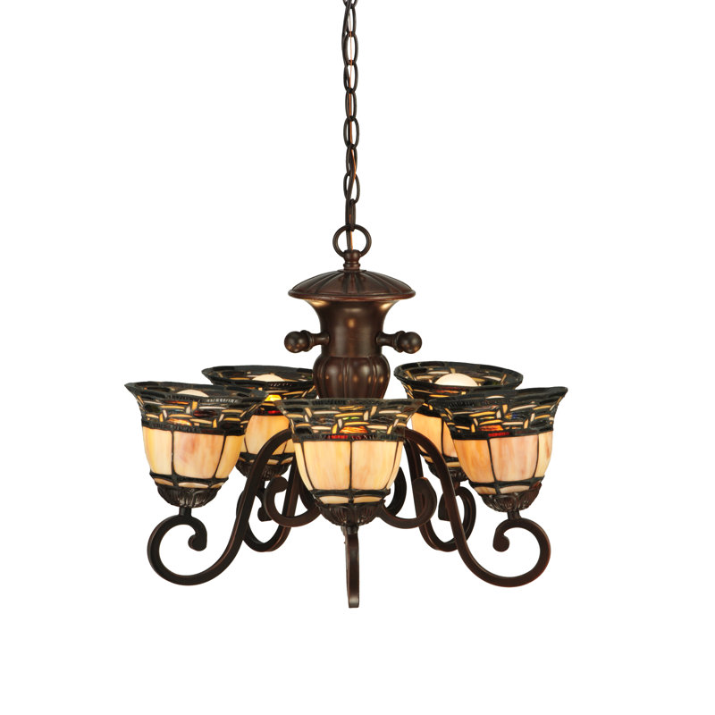 Ilona Mini 5-Light Mahogany Bronze Chandelier with Art Glass Shade