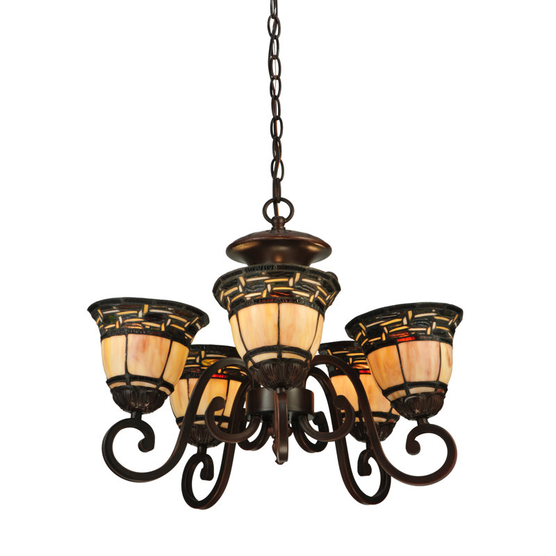 Ilona Mini 5-Light Mahogany Bronze Chandelier with Art Glass Shade