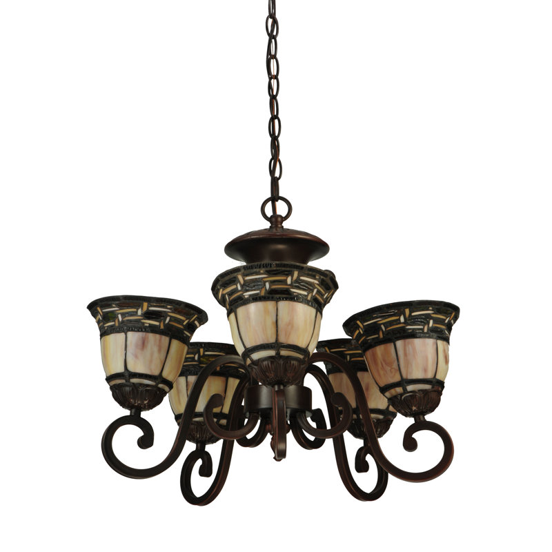 Ilona Mini 5-Light Mahogany Bronze Chandelier with Art Glass Shade