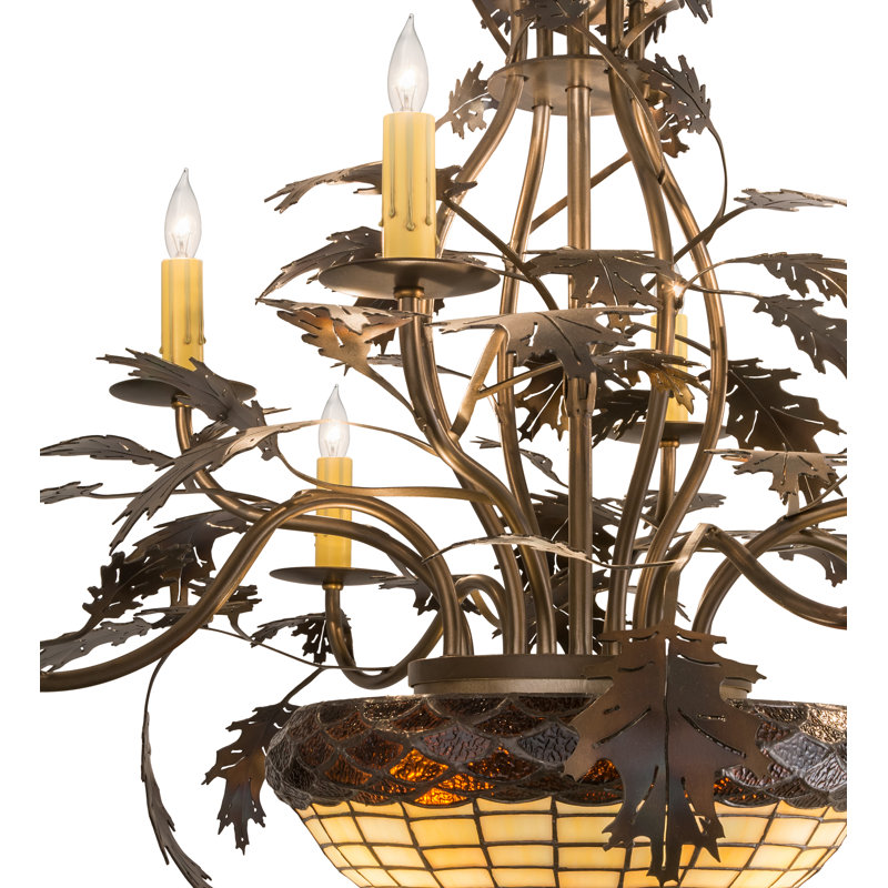 Majestic Oak Leaf 11-Light Antique Copper Chandelier with Ivory Acorn